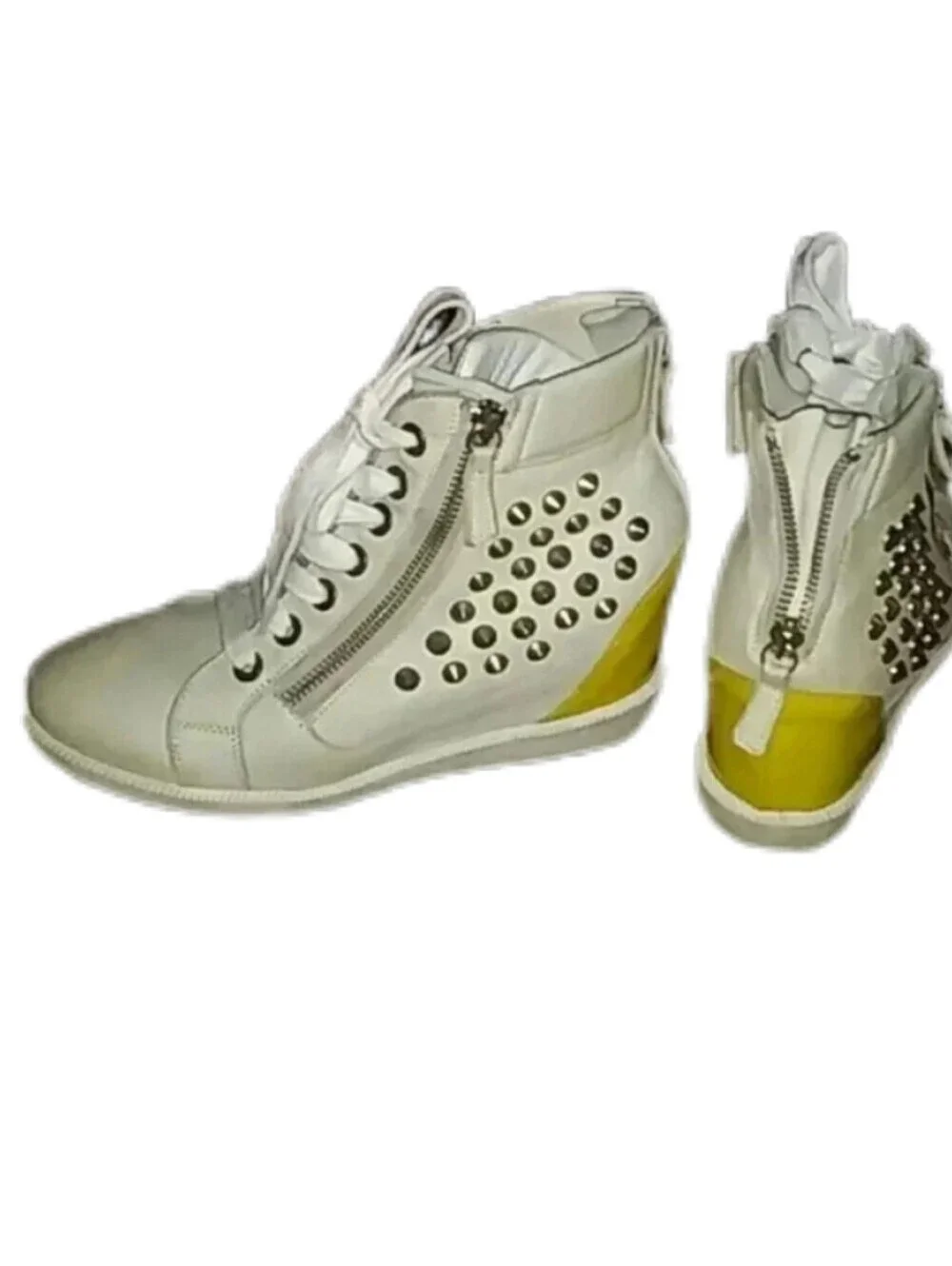 Laura Bellariva white and yellow boots with zippers Women's Size 7.5